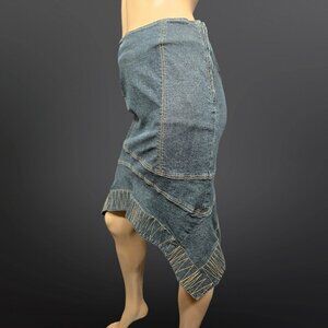 Y2K Denim Skirt Asymmetric Hem Womens Size 6 Grunge Pencil Mermaid Fish Tail